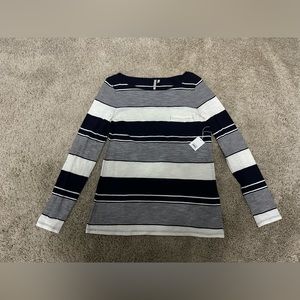 NWT Banana Republic navy blue and white striped long sleeve shirt